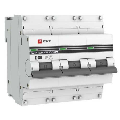 mcb47100m-3-80D-pro EKF - Автоматический выключатель 3P 80А (D) 10kA ВА 47-100M без теплового расцепителя PROxima
