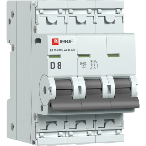 M636308D EKF - Автоматический выключатель 3P 8А (D) 6кА ВА 47-63N PROxima
