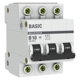 Автоматический выключатель 3P 10А (B) 4,5кА ВА 47-29 Basic
