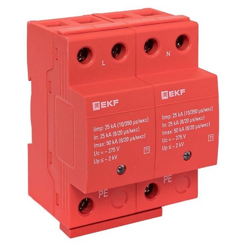 spd-t1-2p EKF - Устройство защиты от импульсных перенапряжений Класс 1 Iimp 25kA (10/350μs) 2P