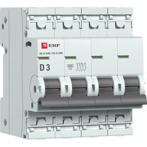 M636403D EKF - Автоматический выключатель 4P 3А (D) 6кА ВА 47-63N PROxima
