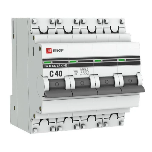 mcb4763-4-40C-pro EKF - Автоматический выключатель 4P 40А (C) 4,5kA ВА 47-63 PROxima

