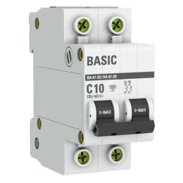 Автоматический выключатель 2P 10А (C) 4,5кА ВА 47-29 Basic
