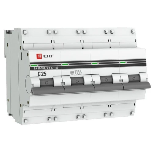 mcb47100-4-25C-pro EKF - Автоматический выключатель 4P 25А (C) 10kA ВА 47-100 PROxima
