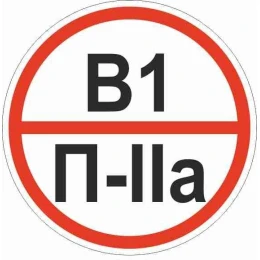 Знак "Категории помещения по взрывопожарной и пожарной опасности В1 П-IIа" 200х200 мм, пластик ГОСТ Р 12.4.026-2015
