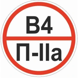 Знак "Категории помещения по взрывопожарной и пожарной опасности В4 П-IIа" 200х200 мм, пластик ГОСТ Р 12.4.026-2015