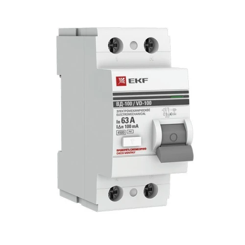 elcb-2-63-100-em-pro EKF - Устройство защитного отключения УЗО ВД-100 2P 63А/100мА (электромеханическое) PROxima
