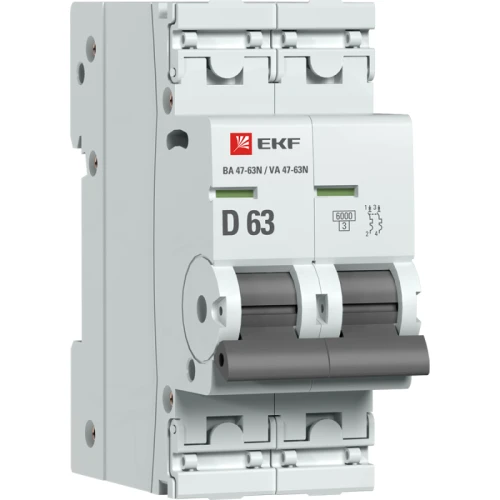 M636263D EKF - Автоматический выключатель 2P 63А (D) 6кА ВА 47-63N PROxima
