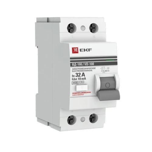 elcb-2-32-10-em-pro EKF - Устройство защитного отключения УЗО ВД-100 2P 32А/ 10мА (электромеханическое) PROxima
